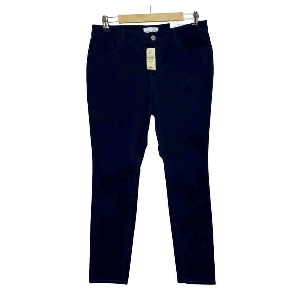 Ann Taylor Loft Cotton Blend Navy Corduroy Mid Rise Curvy Skinny Jeans 30 /10P